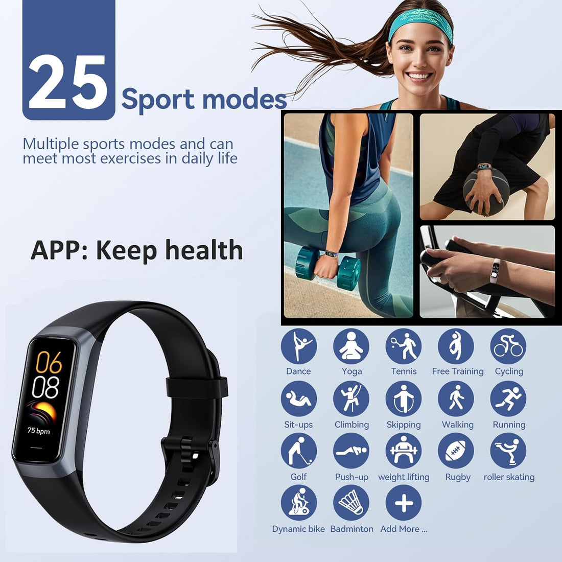 Keep Health Fitness Trackers for Women Men, Amoled Fitness Tracker for Android&amp;Ios, Alarm Stopwatch Fitness Tracker with Blood Pressure Monitor, Calories Burned IP68 Waterproof Fitness Step Tracker