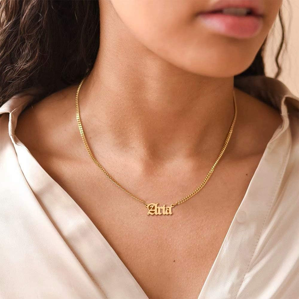 Gold Custom Name Necklace Personalized, Rose 14K Gold Plated Personalized Name Necklace Gold Customized Necklace Jewelry Name Plate Necklace Personalized Gifts for Women Gothic Font Style