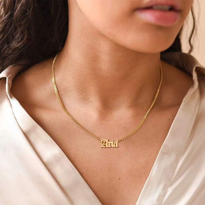 Gold Custom Name Necklace Personalized, Rose 14K Gold Plated Personalized Name Necklace Gold Customized Necklace Jewelry Name Plate Necklace Personalized Gifts for Women Gothic Font Style