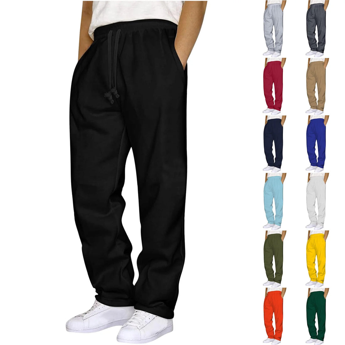 Mens Sweatpants with Pockets Outdoor Running Jogger Pants Elastic Waist Drawstring Workout Casual Sweatpants Open Bottom, Black S