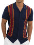 Mens Polo Shirts Vintage Striped Knitting Short Sleeves Button down Golf Shirts