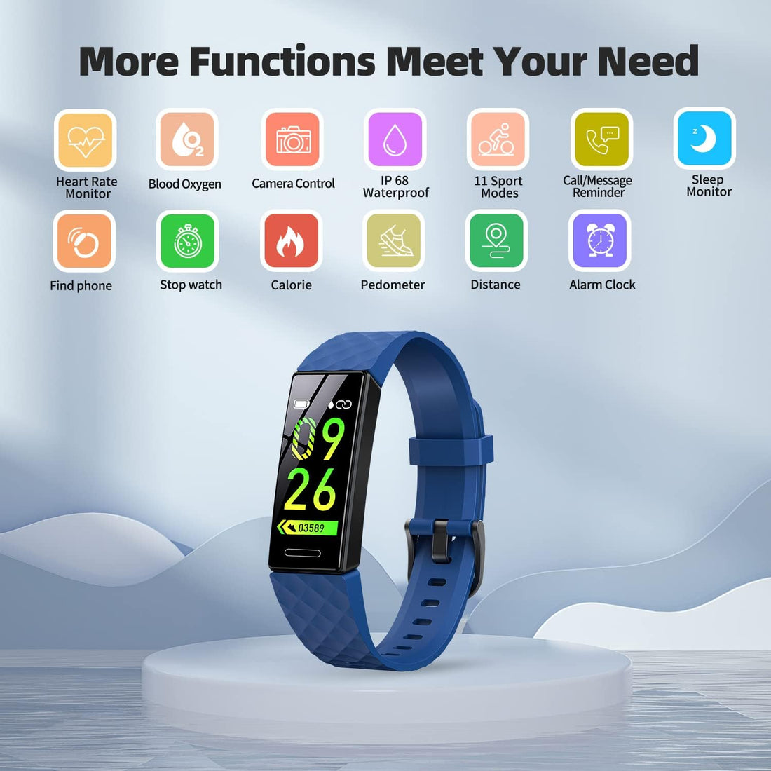 Fitness Tracker, Fitness Watch Activity Tracker with Pedometers, Heart Rate &amp; Sleep Monitor, Stopwatch, Step Calorie Counter, Blood Oxygen, IP68 Waterproof Tracker Watch for Man and Women(Blue)
