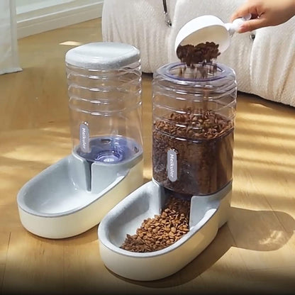 Automatic Dog Cat Feeder and Water Dispenser Set,Waterer and Gravity Food Feeder for Small &amp; Medium Dogs Cats Puppies,Large Capacity 1 Gallon X 2 (Grey)