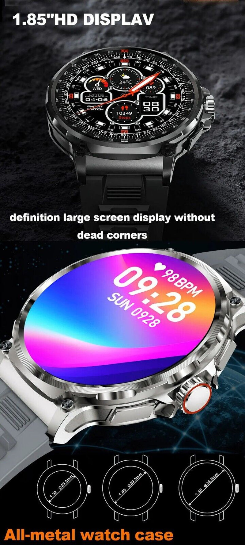 1.85&quot; Ultra HD Smartwatch GPS Bluetooth Call Health Monitoring Watch Gym Gift