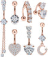 14G Heart Belly Button Ring Piercing Jewelry 316L Stainless Surgical Steel Cubic Zirconia Navel Rings Clear Heart CZ Reverse Belly Button Ring Piercing Jewelry for Women Men Hypoallergenic
