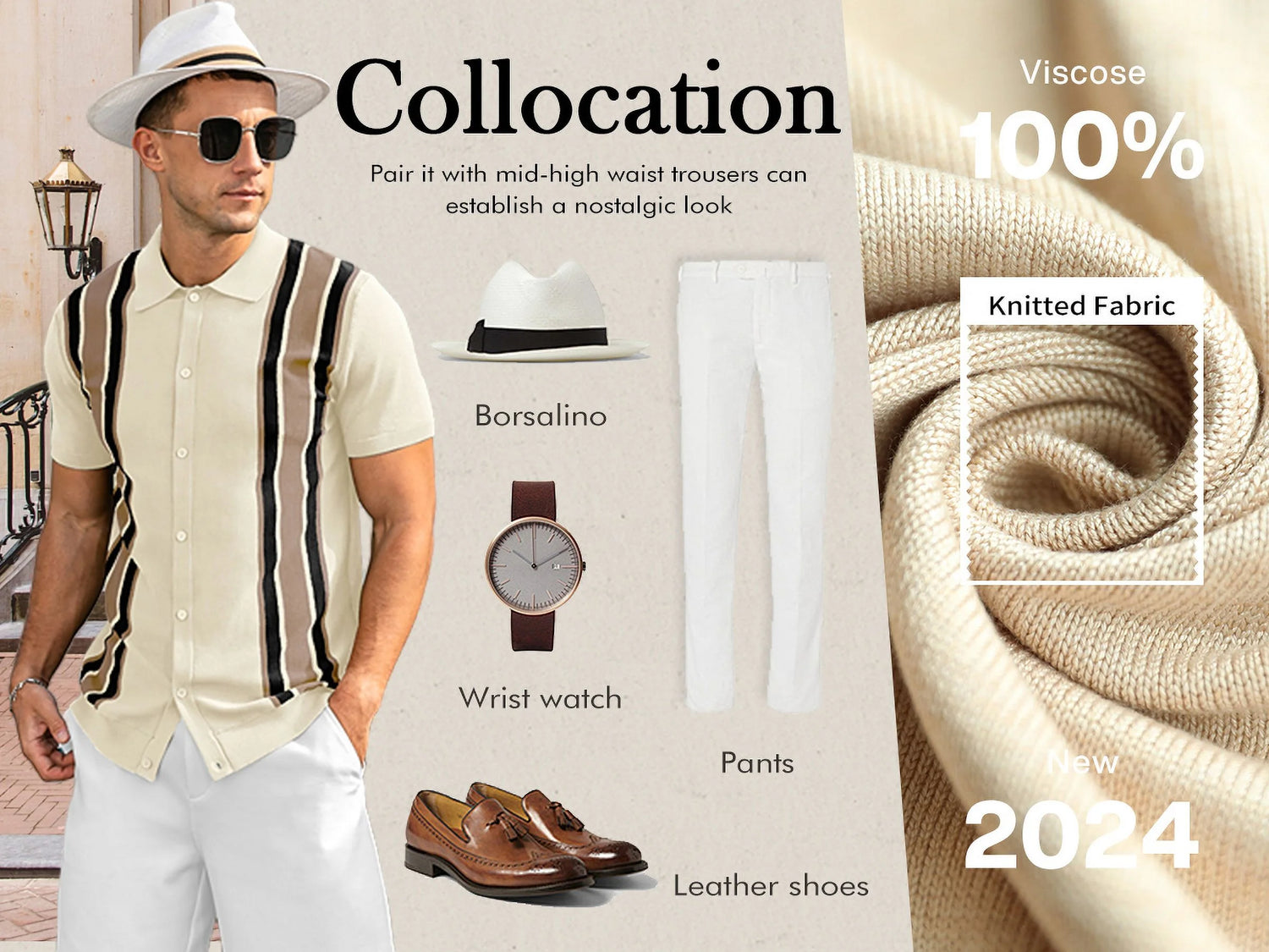 Mens Polo Shirts Vintage Striped Knitting Short Sleeves Button down Golf Shirts