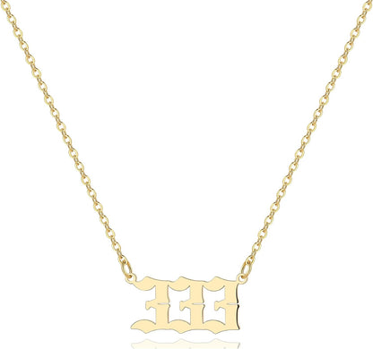 Angel Number Necklace for Women, 18K Gold Plated 000 111 222 333 444 555 666 777 888 999 Necklace Numerology Jewelry