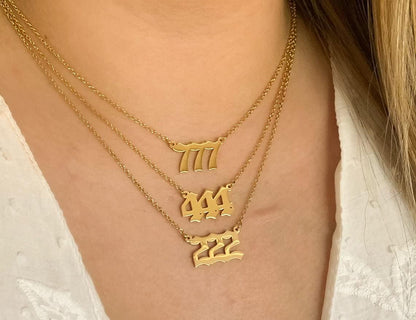 Angel Number Necklace for Women Number Necklace 000 111 222 333 444 555 666 777 888 999 Pendant Necklace Stainless Steel Numerology Gold Necklace,444