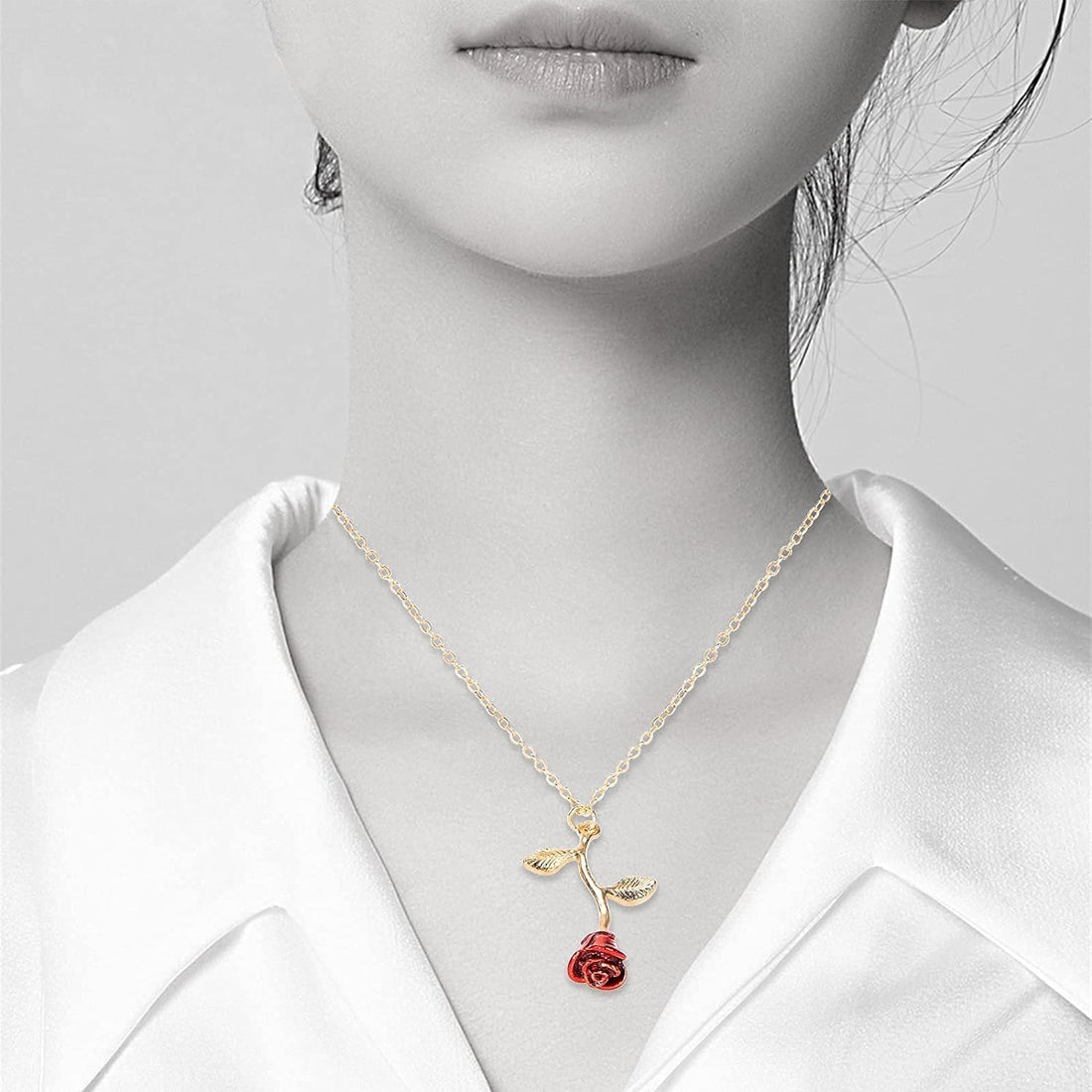 Necklaces for Women, Gold Necklace for Women Rose Necklace with Pendant, Aesthetic Necklace, Preppy Jewelry, Trendy Jewelry, Cute Necklaces for Teens and All Women Necklace