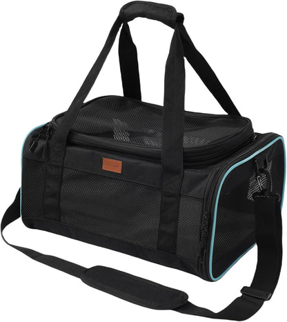 Black Pets Carriers for Cats Small Dogs Flight Travel Carrier Bag,Airline Approved,Ventilated Puppy Bag,Guaranteed on Cabin Board Flight,Top Load Expandable