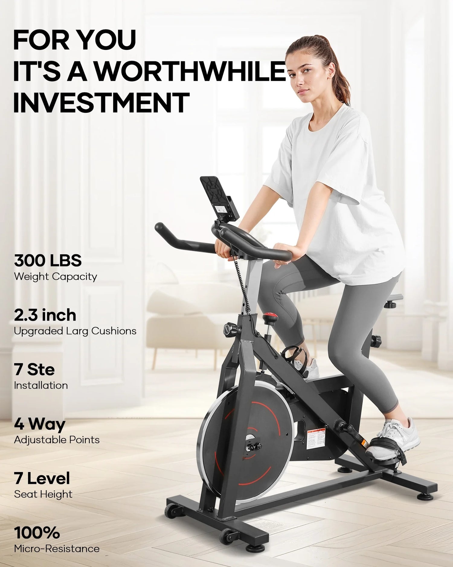 Exercise Bike Indoor Cycling Bike with 300Lbs. Big Seat Cushion for Home Cardio Leg Workout