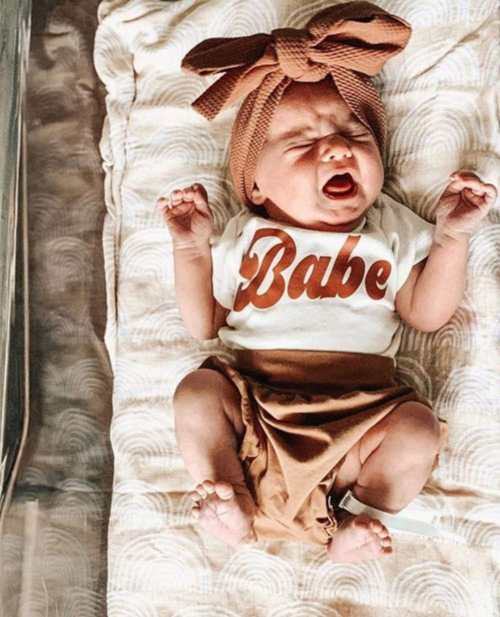 3Pcs Newborn Baby Girl Babe Printed Summer Clothes Short Sleeve Romper + Shorts + Headband Outfits 12-18 Months