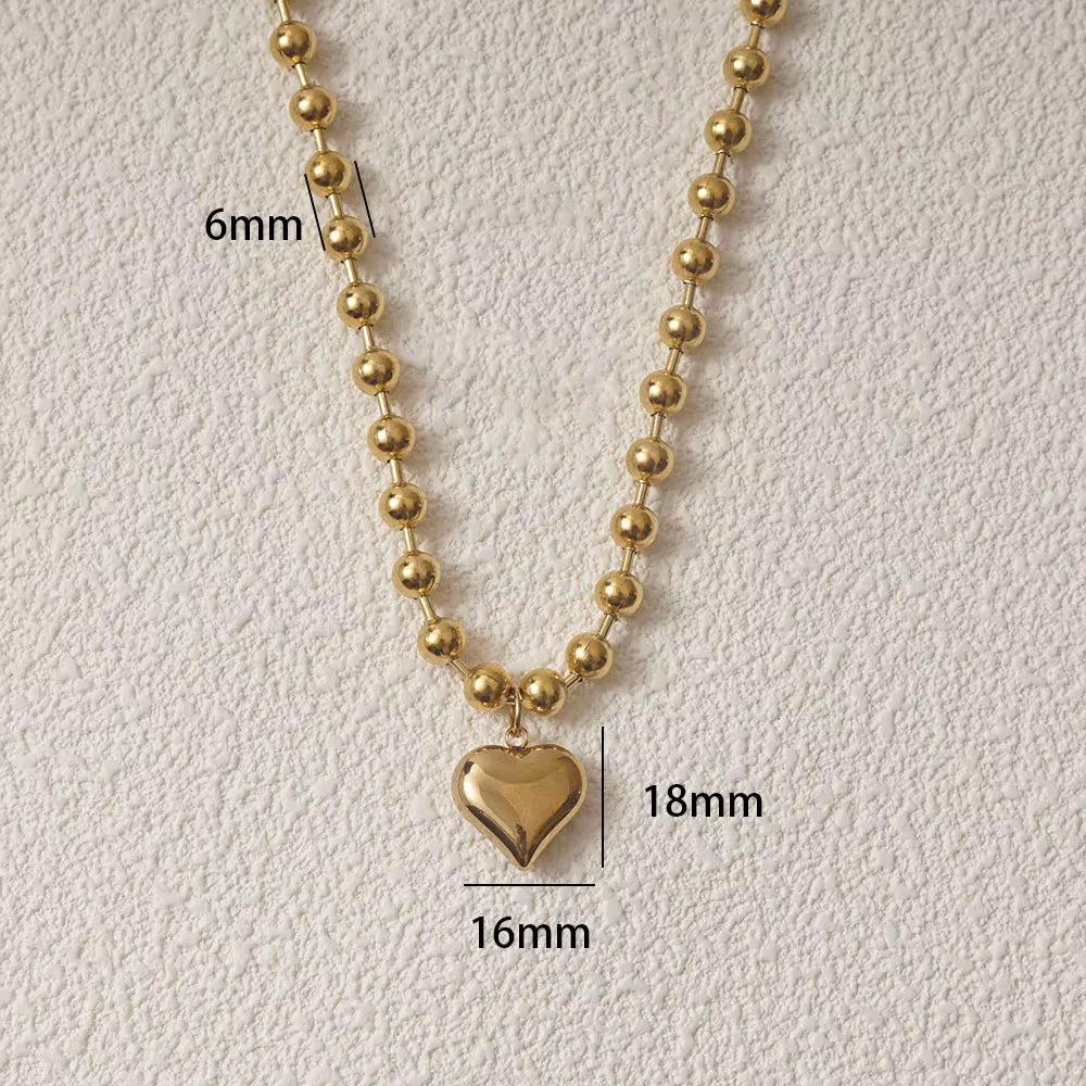 Stainless Steel Heart Necklaces for Women 6Mm Gold/Silver Color Metal Ball Bead Chain Choker Collier Femme Valentine&