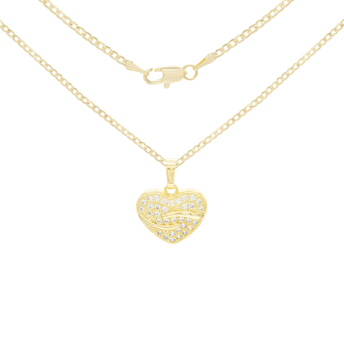Heart CZ Charm 14K Gold Filled Cuban Chain Pendant Necklace Jewelry Women 20&quot;