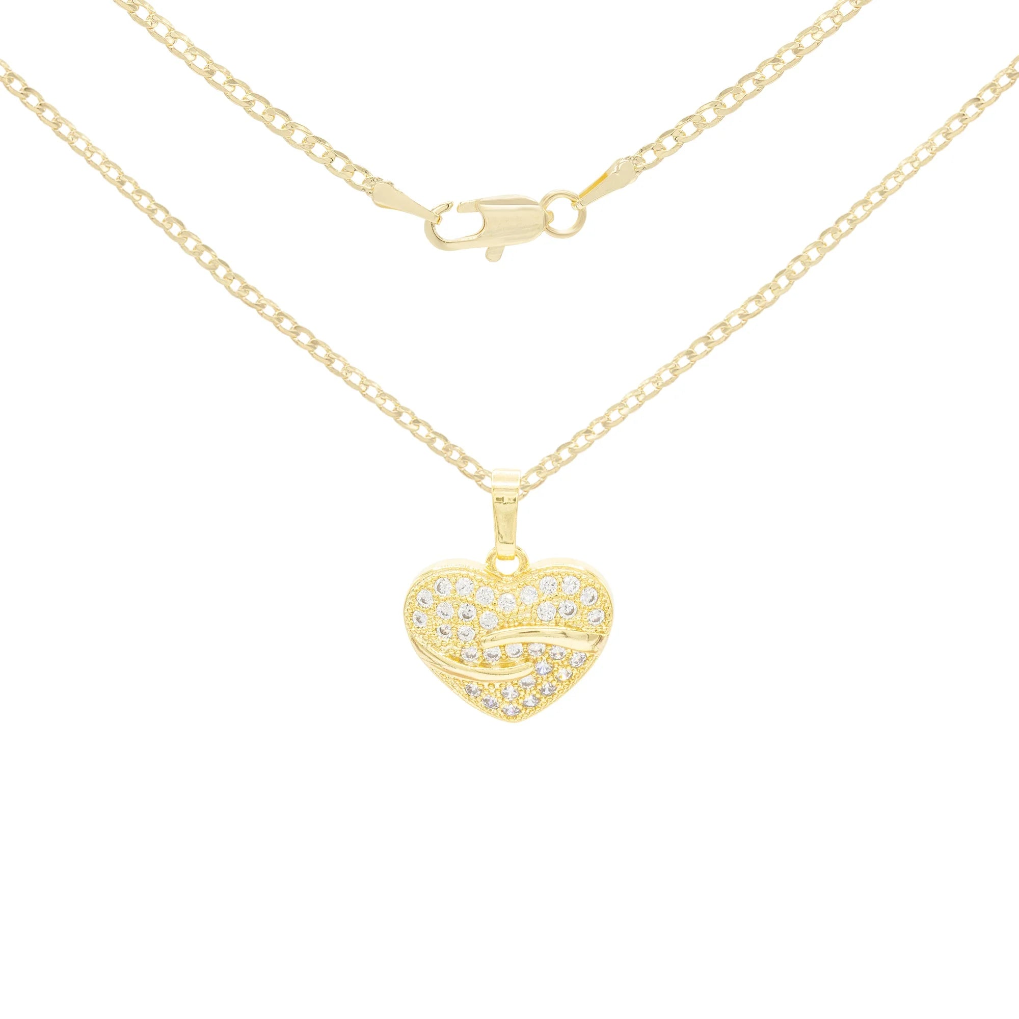 Heart CZ Charm 14K Gold Filled Cuban Chain Pendant Necklace Jewelry Women 20&quot;