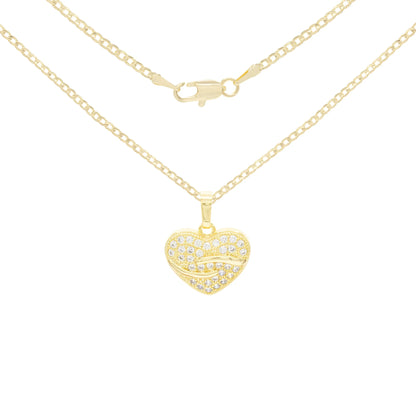 Heart CZ Charm 14K Gold Filled Cuban Chain Pendant Necklace Jewelry Women 20&quot;