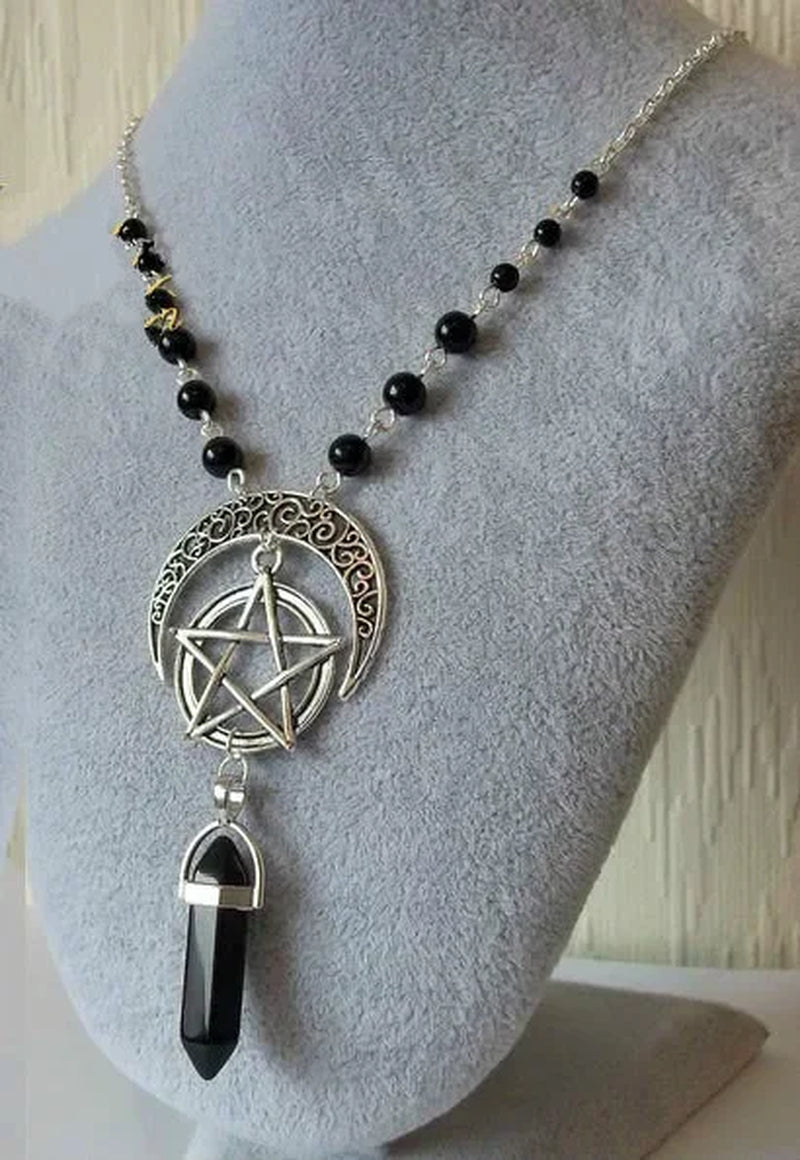 Triple Moon Necklace Wiccan Jewelry Triple Goddess Pentacle Necklace Pentagram Necklace Pagan Necklace