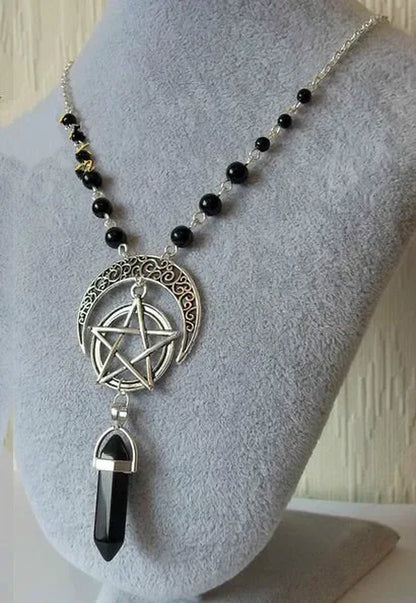 Triple Moon Necklace Wiccan Jewelry Triple Goddess Pentacle Necklace Pentagram Necklace Pagan Necklace