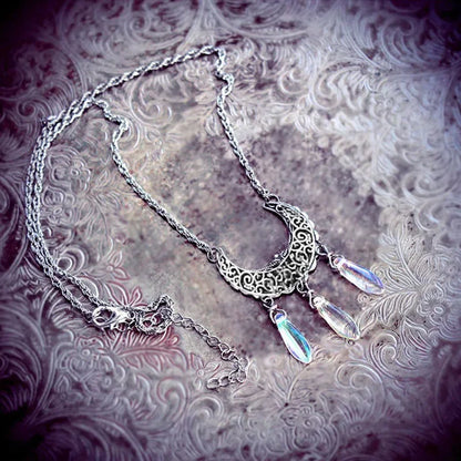Triple Moon Necklace Wiccan Jewelry Triple Goddess Pentacle Necklace Pentagram Necklace Pagan Necklace