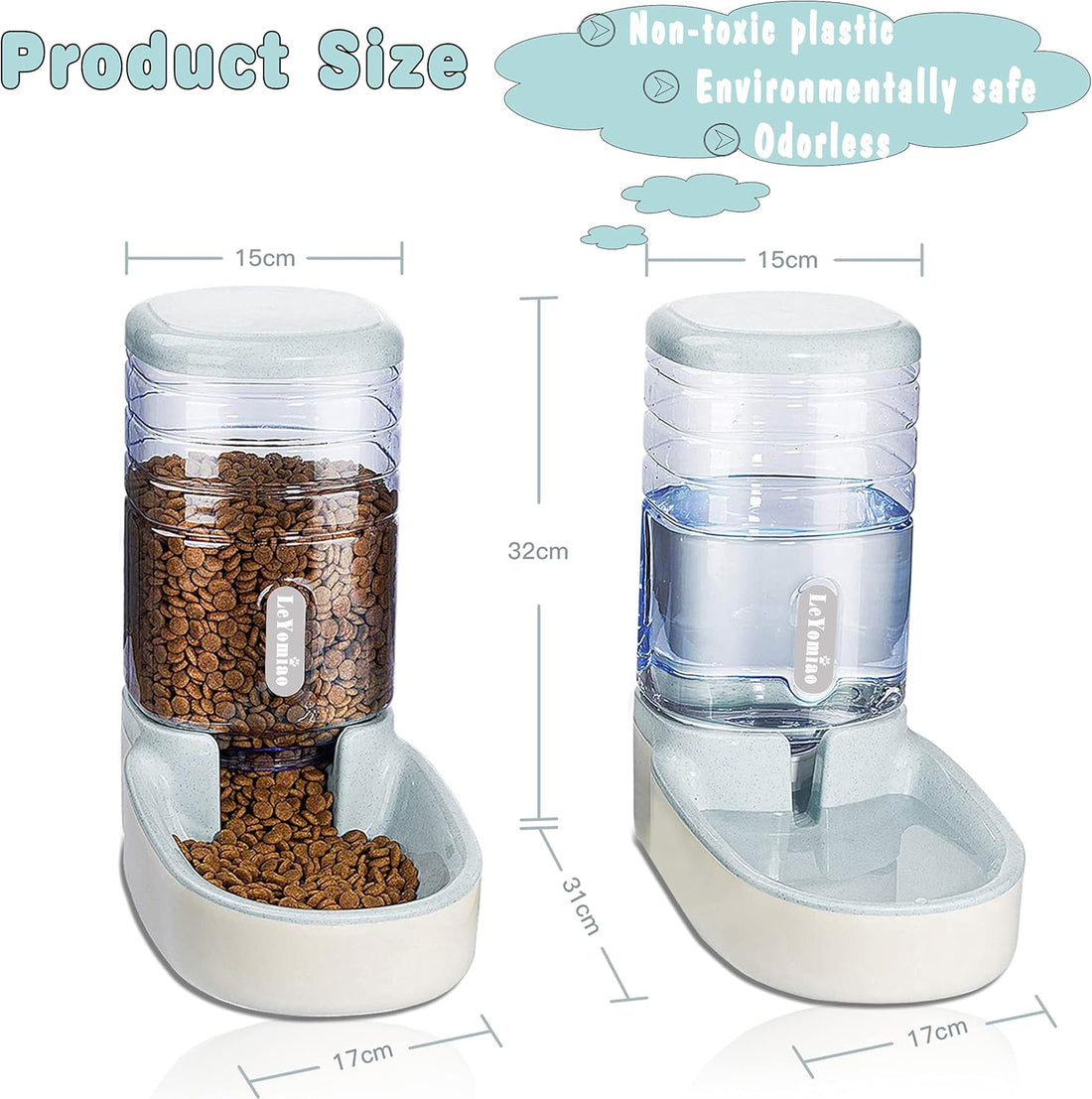 Pets Feeder Cats Dogs Automatic Feeder Set 3.8 L with 1 Water Dispenser and 1 Food Feeder for Small, Medium &amp; Big Pets (Waterer)