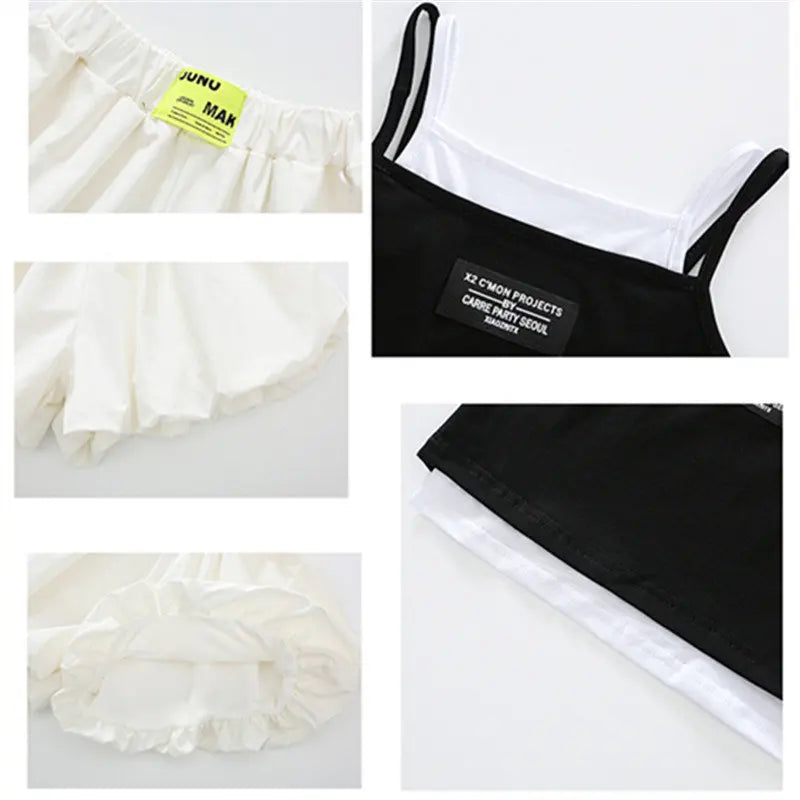 Teenage Girls Fashion Clothing Sets Summer Fake Two Pieces Vest+Shorts 2PCS Children&