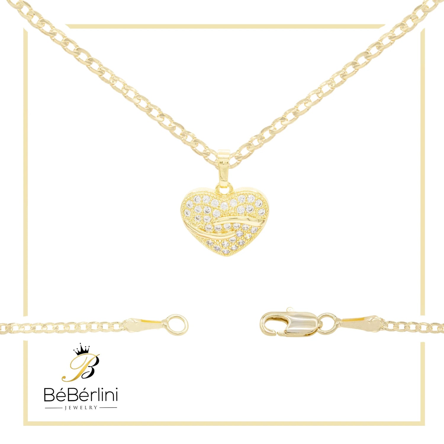 Heart CZ Charm 14K Gold Filled Cuban Chain Pendant Necklace Jewelry Women 20&quot;