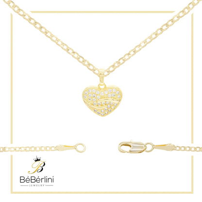Heart CZ Charm 14K Gold Filled Cuban Chain Pendant Necklace Jewelry Women 20&quot;