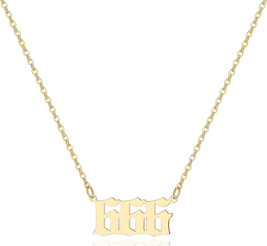 Angel Number Necklace for Women, 18K Gold Plated 000 111 222 333 444 555 666 777 888 999 Necklace Numerology Jewelry