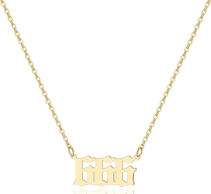 Angel Number Necklace for Women, 18K Gold Plated 000 111 222 333 444 555 666 777 888 999 Necklace Numerology Jewelry