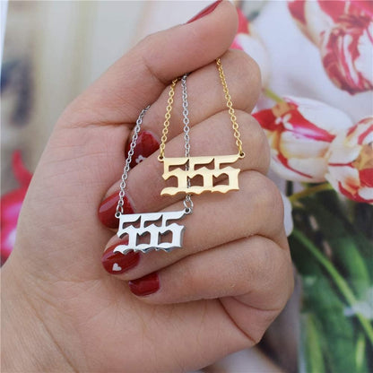 Angel Number Necklace for Women Number Necklace 000 111 222 333 444 555 666 777 888 999 Pendant Necklace Stainless Steel Numerology Gold Necklace,444