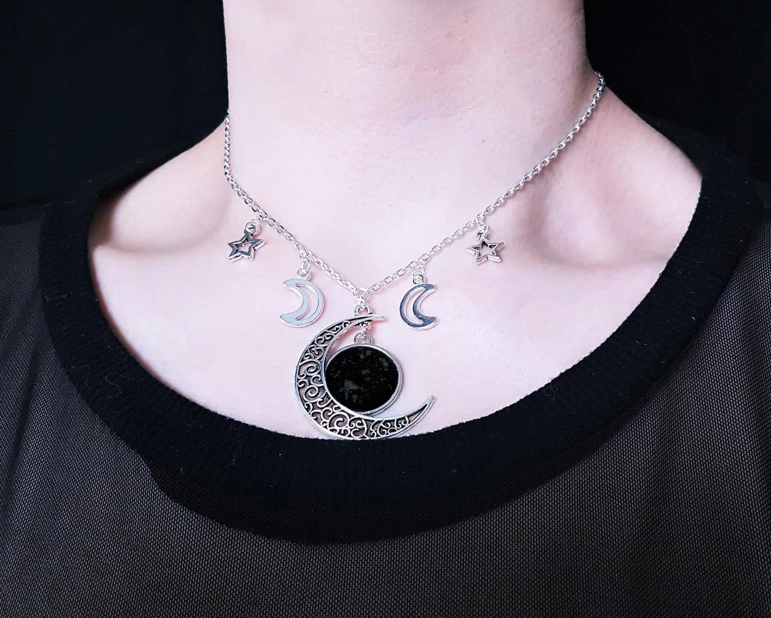 Triple Moon Necklace Wiccan Jewelry Triple Goddess Pentacle Necklace Pentagram Necklace Pagan Necklace
