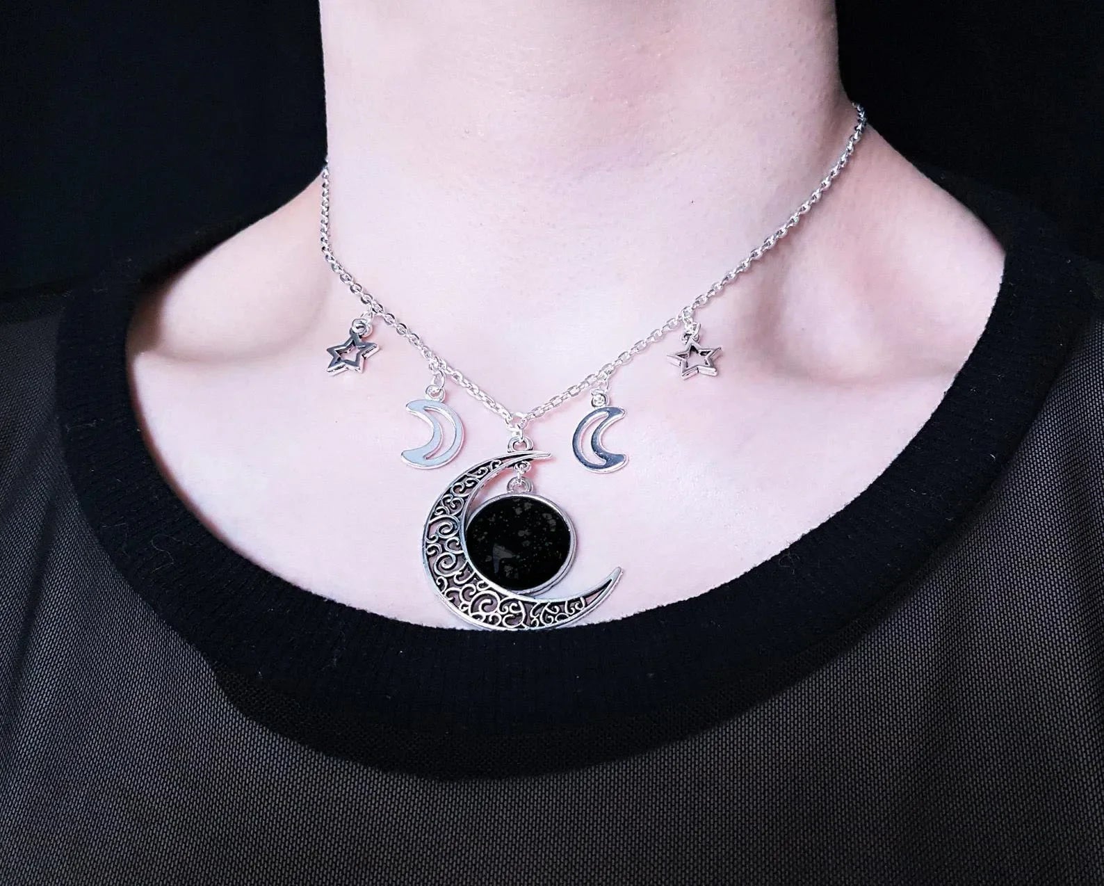 Triple Moon Necklace Wiccan Jewelry Triple Goddess Pentacle Necklace Pentagram Necklace Pagan Necklace