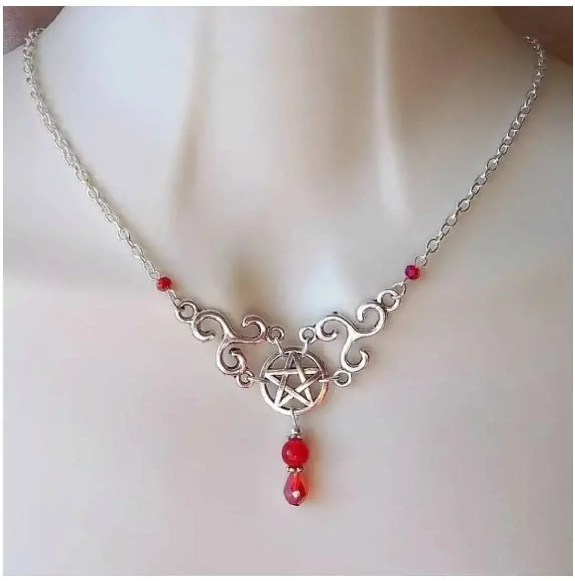 Triple Moon Necklace Wiccan Jewelry Triple Goddess Pentacle Necklace Pentagram Necklace Pagan Necklace