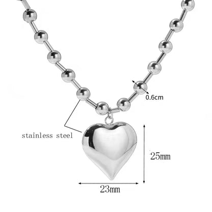 Stainless Steel Heart Necklaces for Women 6Mm Gold/Silver Color Metal Ball Bead Chain Choker Collier Femme Valentine&