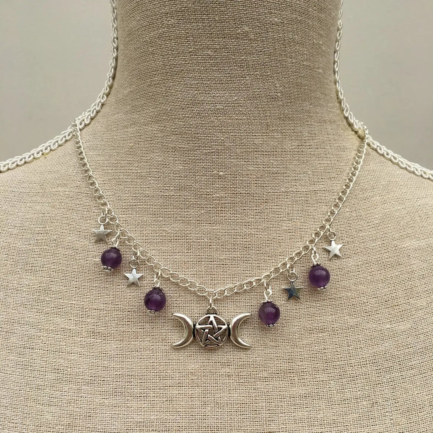 Triple Moon Necklace Wiccan Jewelry Triple Goddess Pentacle Necklace Pentagram Necklace Pagan Necklace