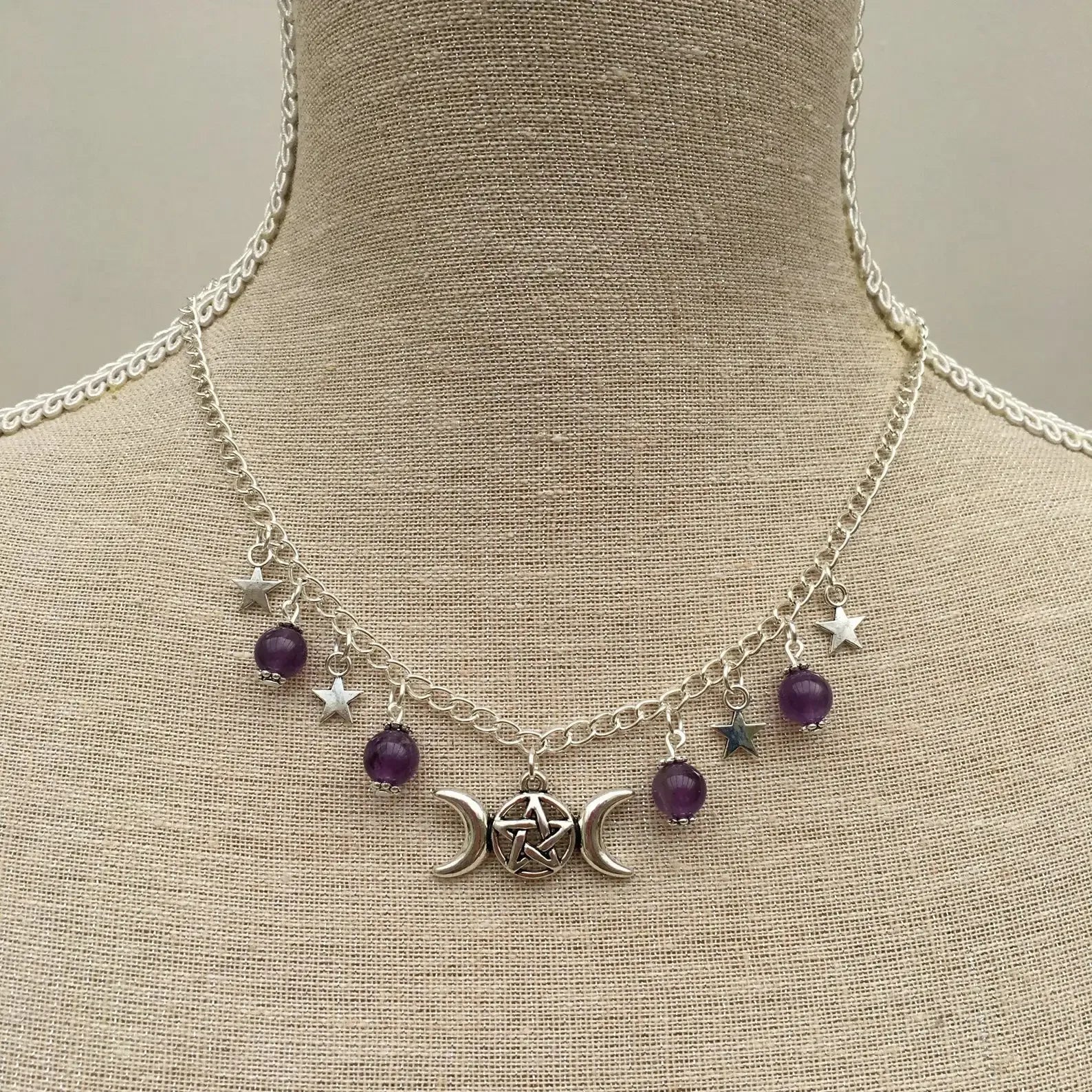 Triple Moon Necklace Wiccan Jewelry Triple Goddess Pentacle Necklace Pentagram Necklace Pagan Necklace