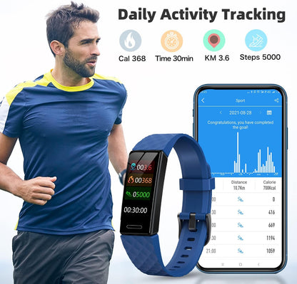 Fitness Tracker, Fitness Watch Activity Tracker with Pedometers, Heart Rate &amp; Sleep Monitor, Stopwatch, Step Calorie Counter, Blood Oxygen, IP68 Waterproof Tracker Watch for Man and Women(Blue)