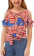 Girls July 4Th Cold Shoulder Tie Front Button down Patriotic Shirt 5-14 Years