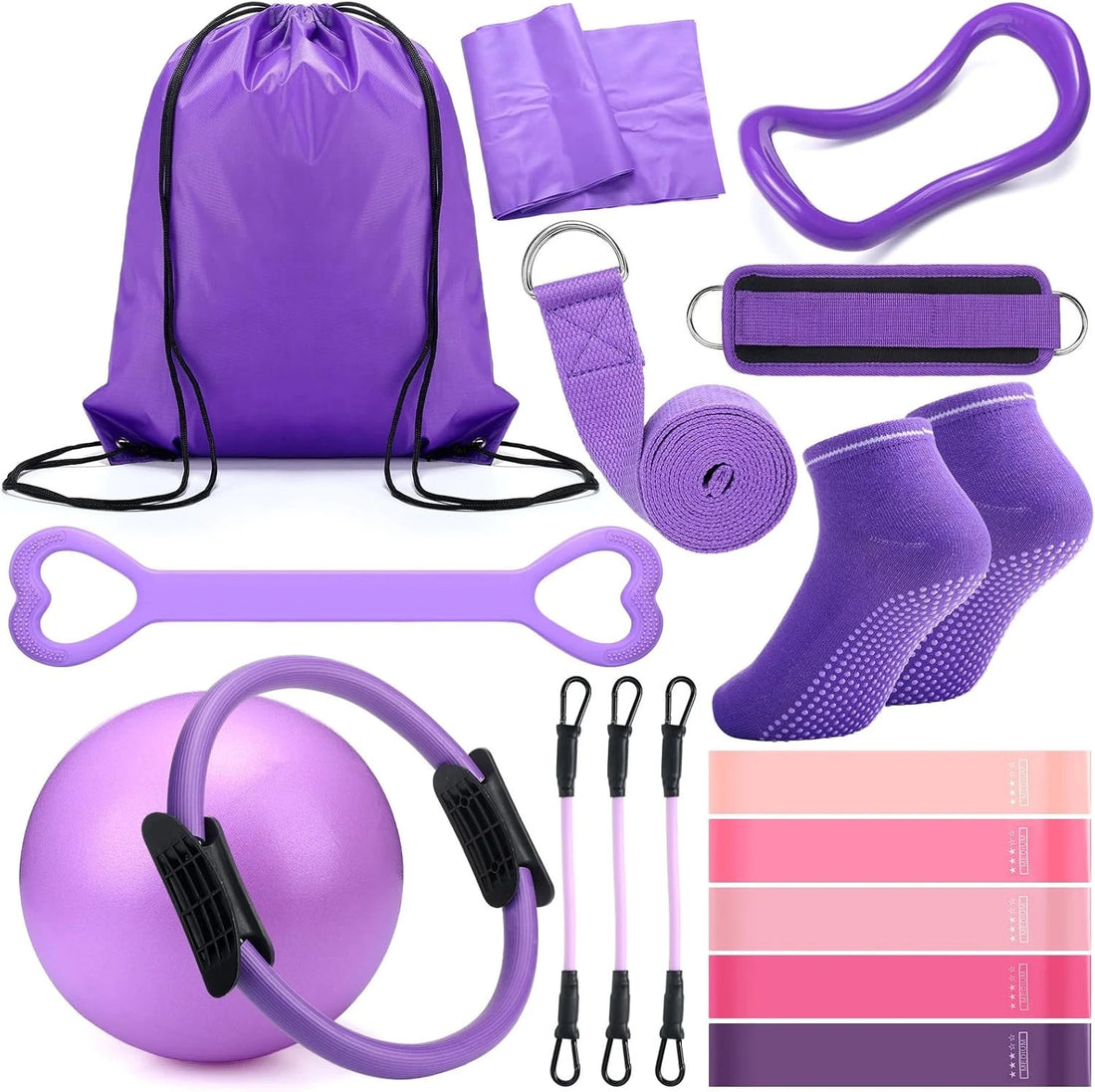 Pilates Ring Circle Set 18 Pcs Exercise Equipment Accessories for Women Workouts