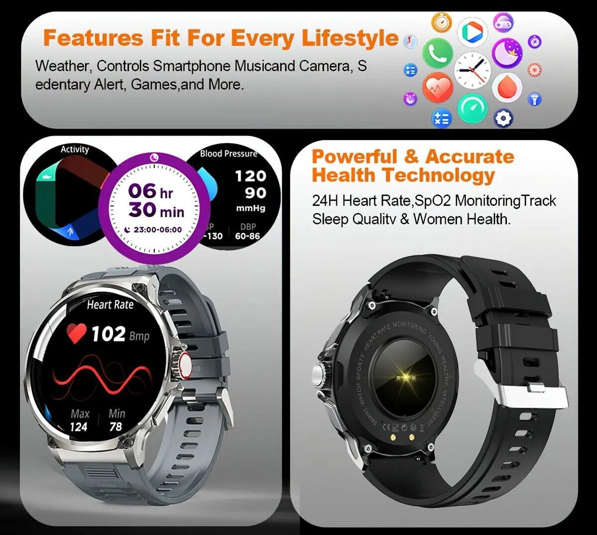 1.85&quot; Ultra HD Smartwatch GPS Bluetooth Call Health Monitoring Watch Gym Gift