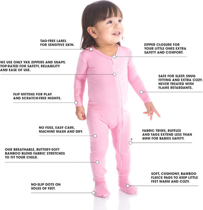 Kickee Baby &amp; Toddler Zipper Footie – Ultra-Soft Viscose from Bamboo Pajamas with Flip Paws &amp; Grips