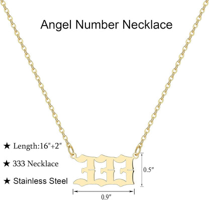 Angel Number Necklace for Women, 18K Gold Plated 000 111 222 333 444 555 666 777 888 999 Necklace Numerology Jewelry
