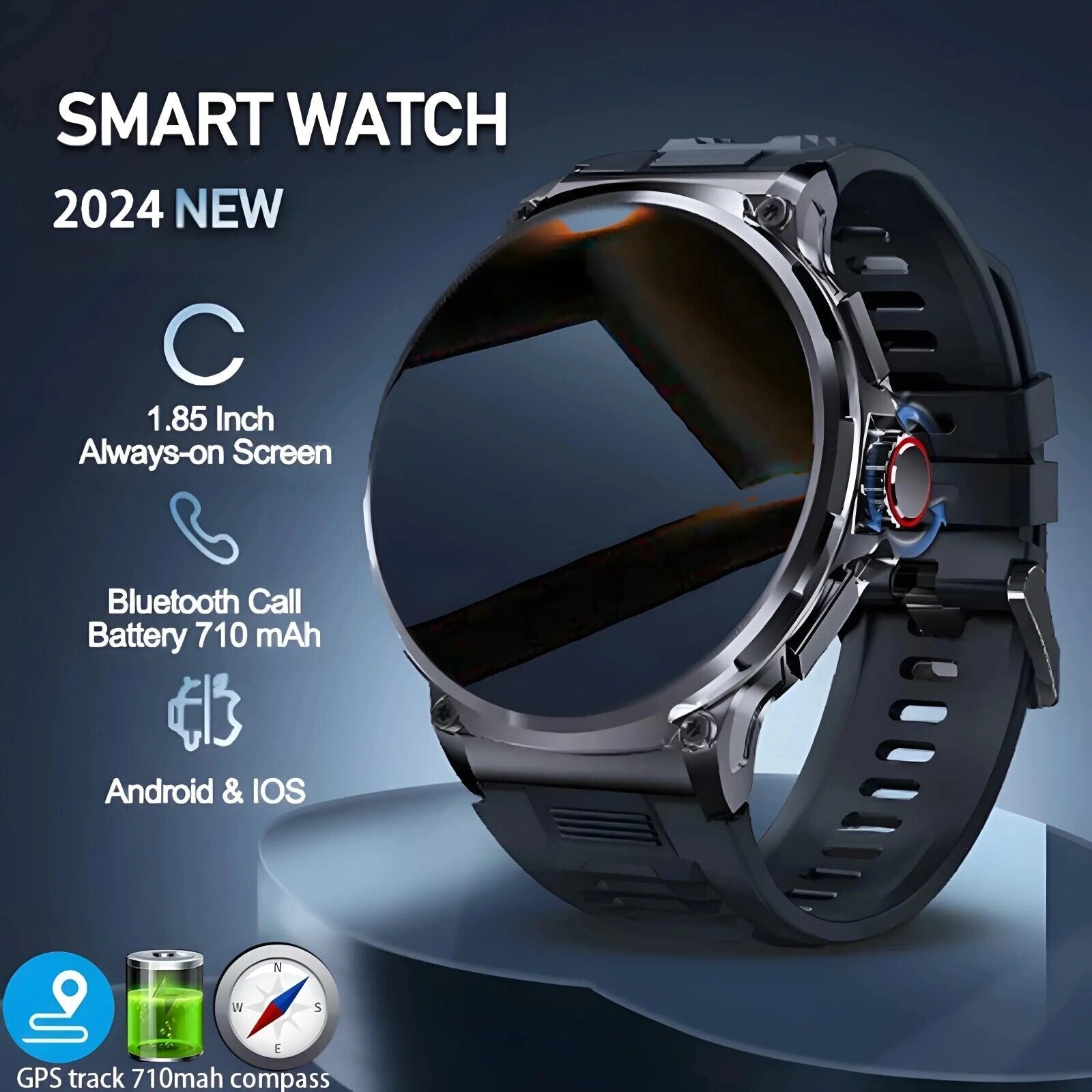 1.85&quot; Ultra HD Smartwatch GPS Bluetooth Call Health Monitoring Watch Gym Gift