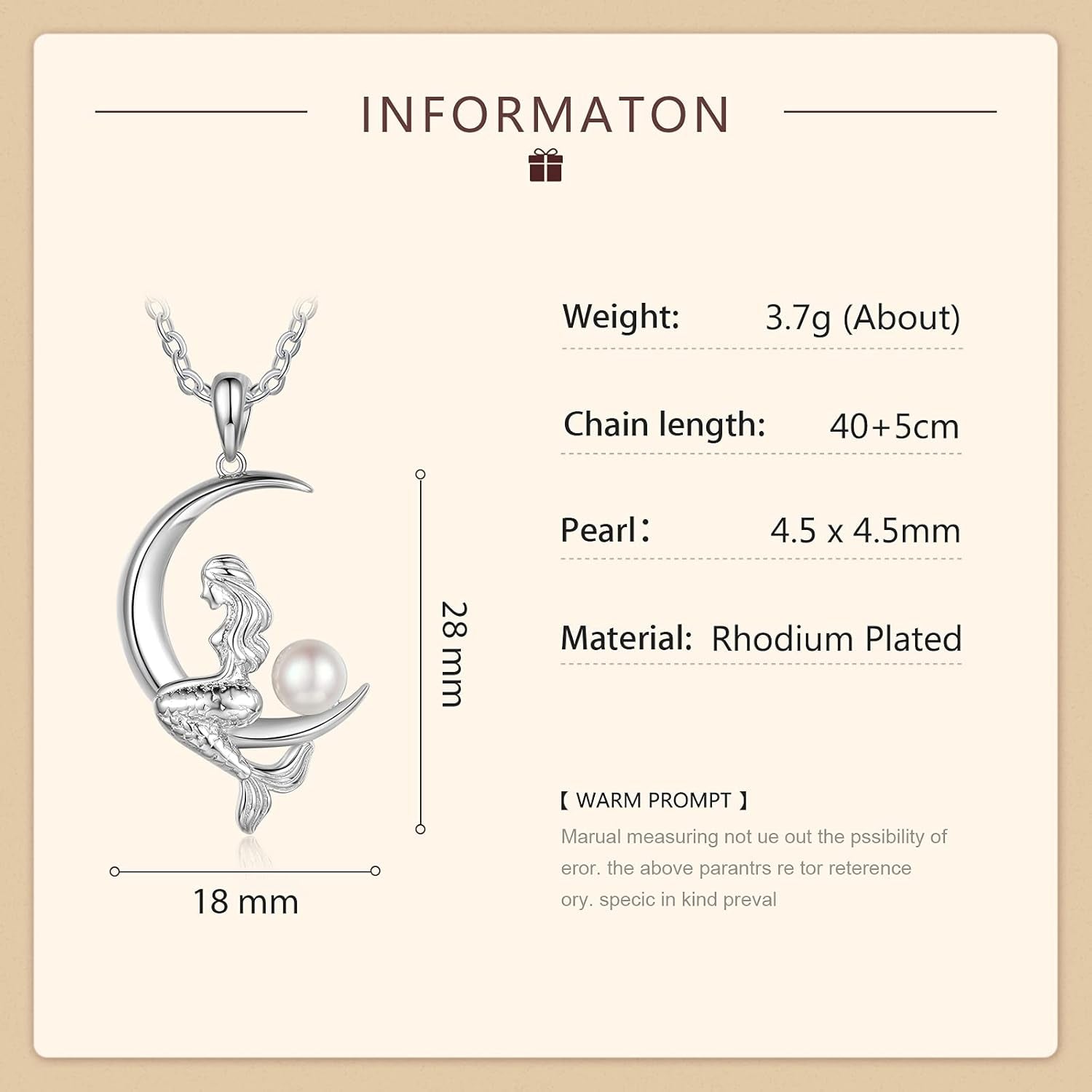 Pearl Mermaid Pendant Necklace for Women,Moon Pendant Mermaid Necklace with Pearl,Silver Jewelry Gifts for Mom,Daughter,Mermaid Moon Necklace Birthday Gifts for Women,Mermaid Necklace