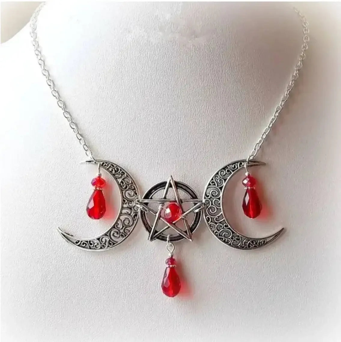 Triple Moon Necklace Wiccan Jewelry Triple Goddess Pentacle Necklace Pentagram Necklace Pagan Necklace