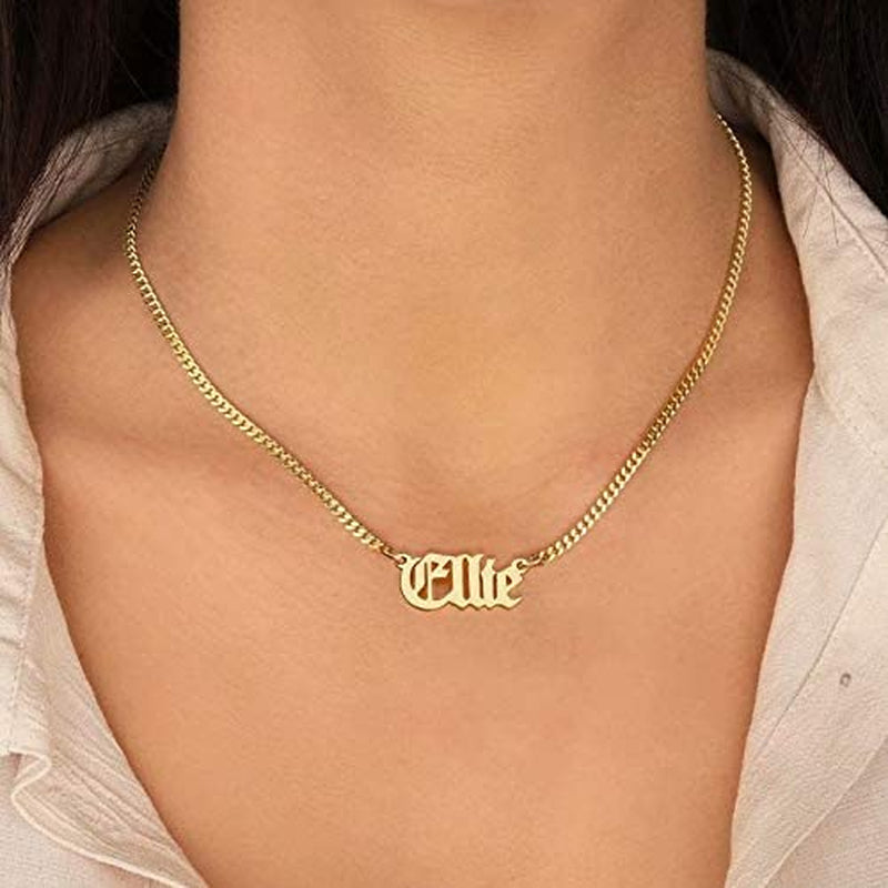 Gold Custom Name Necklace Personalized, Rose 14K Gold Plated Personalized Name Necklace Gold Customized Necklace Jewelry Name Plate Necklace Personalized Gifts for Women Gothic Font Style