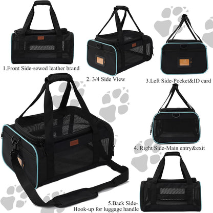 Black Pets Carriers for Cats Small Dogs Flight Travel Carrier Bag,Airline Approved,Ventilated Puppy Bag,Guaranteed on Cabin Board Flight,Top Load Expandable