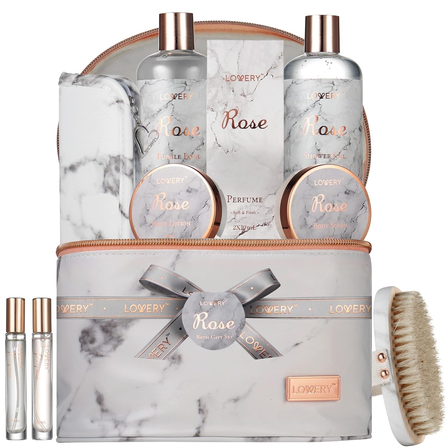 Birthday Gifts for Mom, Daughter Self Care Gifts for Women, Luxe 16Pc Rose Bath and Body Home Spa Set, Relaxation Bath Gift Basket for Birthday Pampering with Perfumes, Acne Kit, Lotions &amp; More