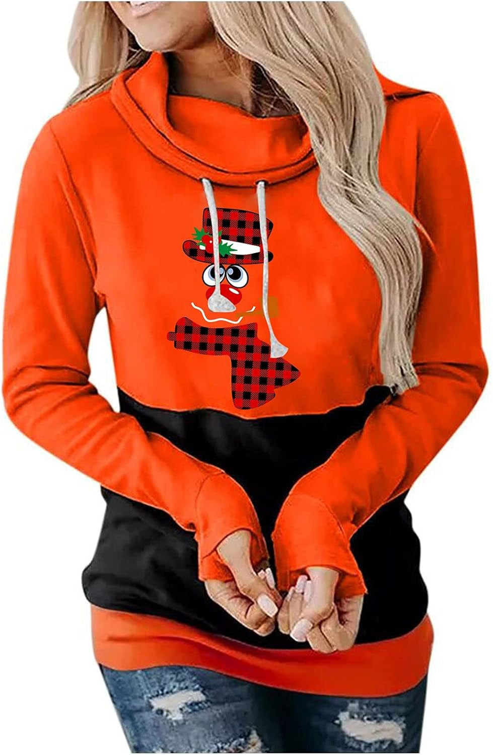 Christmas Hoodies for Womens Fall Fashion Winter Casual Cute Snowman Print Hooded Drawstring Tops Pullover Sweatshirt
