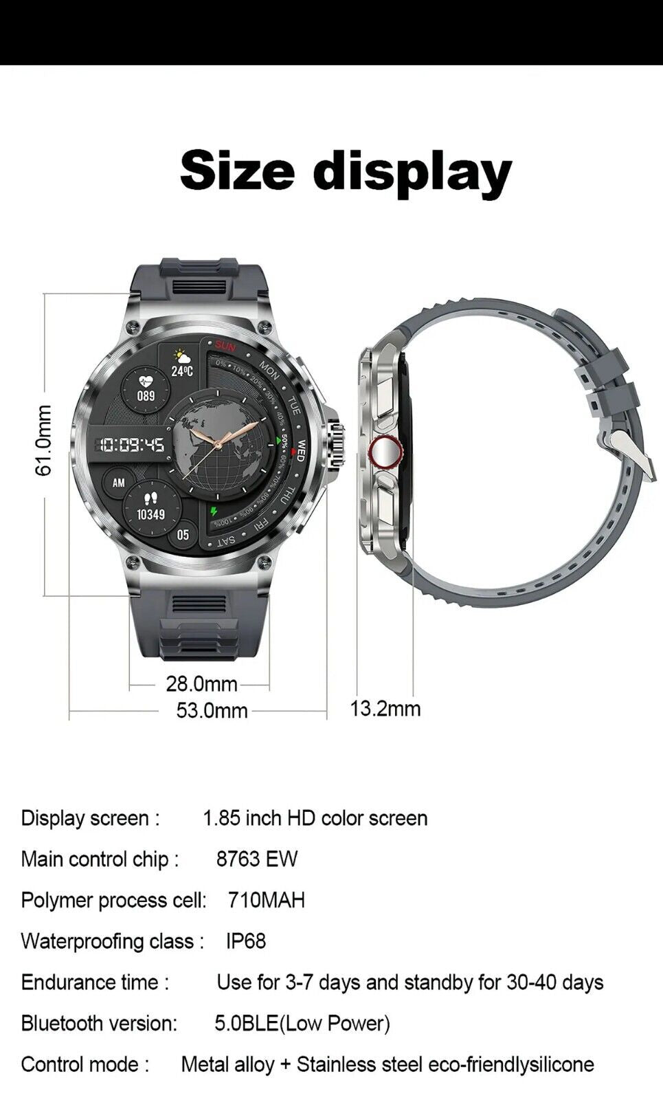 1.85&quot; Ultra HD Smartwatch GPS Bluetooth Call Health Monitoring Watch Gym Gift